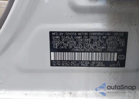 2004 Lexus Ls 430 z USA, uszkodzony, nr VIN JTHBN36F240127960